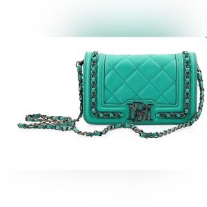 Badgley Mischka Turquoise Green Quilted Mini crossbody Bag